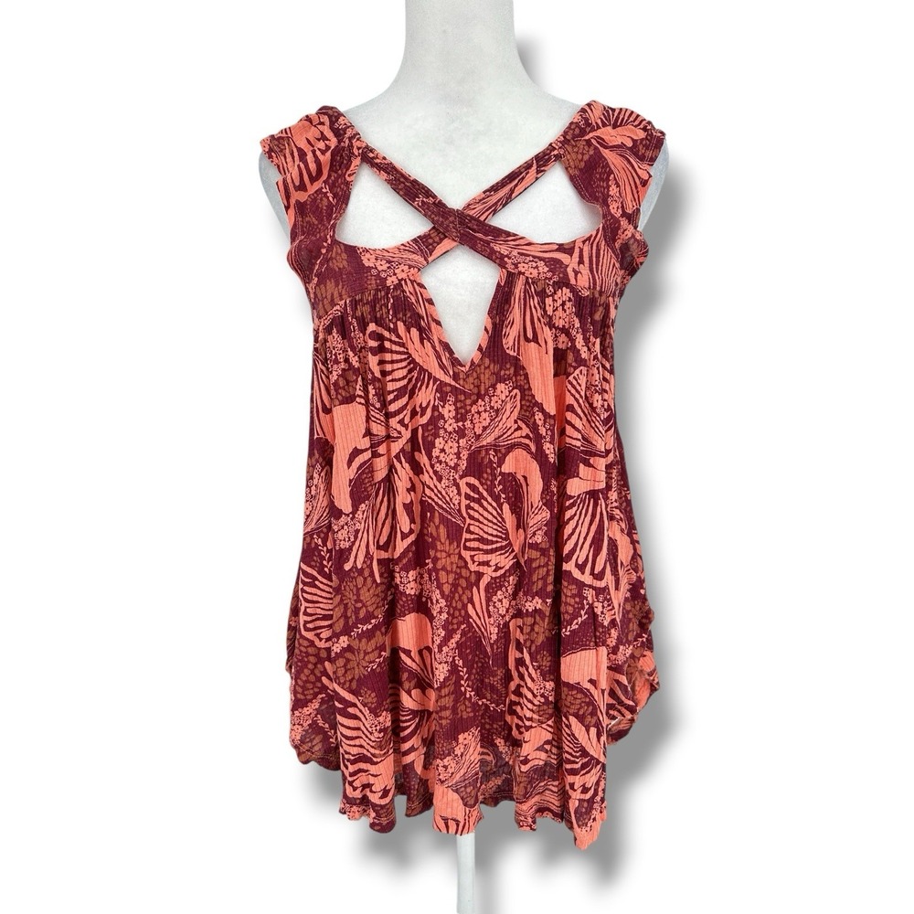 Free People Sugar Cane Crisscross Tank Top XS Cherry Boho Festival Hippie Indie